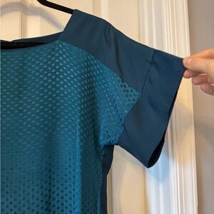 Club Monaco peacock blue dotted satin shift dress sz 2 loose fit (see measures)